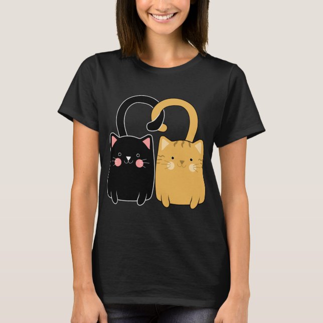 Cute Ginger Cat Black Kitten Kärlek Valentines day T Shirt (Framsida)