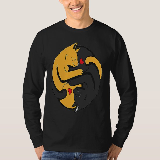 Cute Ginger Cat Black Kitten Love Valentines Day T Shirt (Framsida)