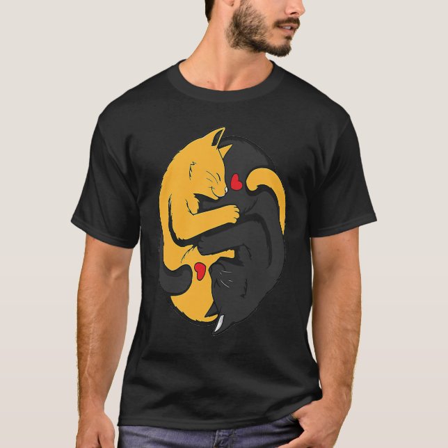 Cute Ginger Cat Black Kitten Love Valentines Day T Shirt (Framsida)