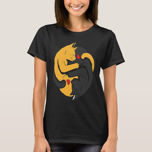 Cute Ginger Cat Black Kitten Love Valentines Day T Shirt (Framsida)