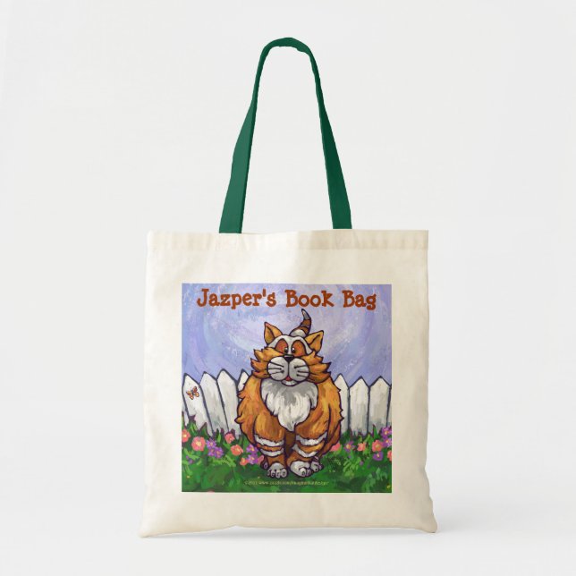 Cute Ginger Cat Bok Bag Tygkasse (Framsidan)