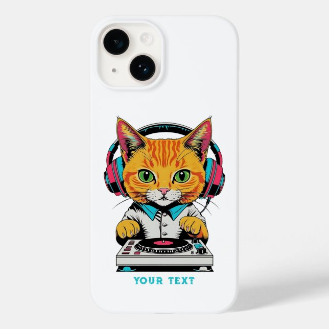 Cute Ginger Cat DJ Pop Art Design Retro-hörlurar (Baksida)