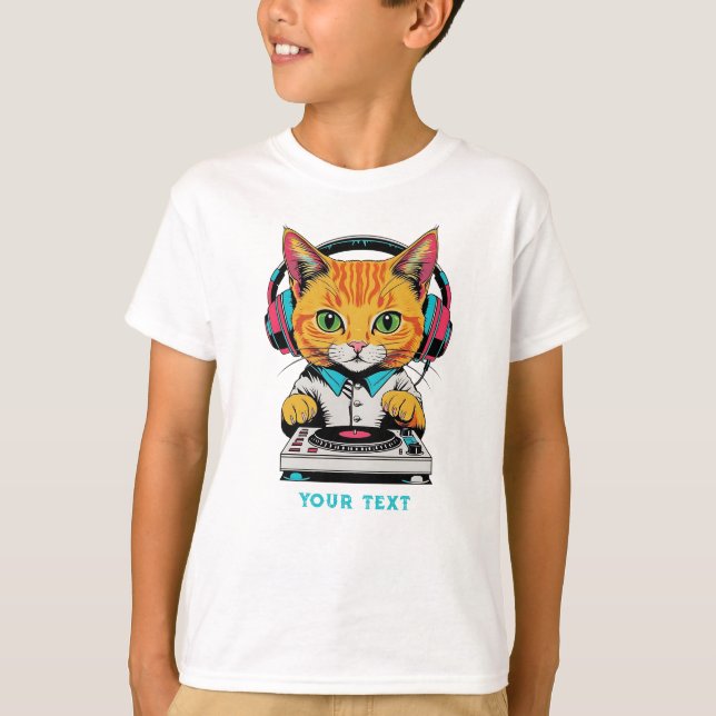 Cute Ginger Cat DJ Pop Art Design Retro-hörlurar T Shirt (Framsida)
