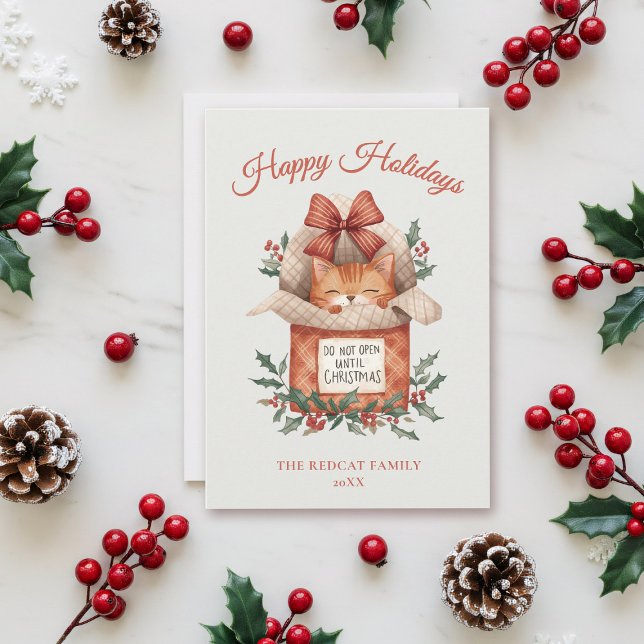 Cute Ginger Cat får inte öppnas förrän jul Julkort (This charming ginger cat design adds a special, memorable touch to your holiday greetings. )