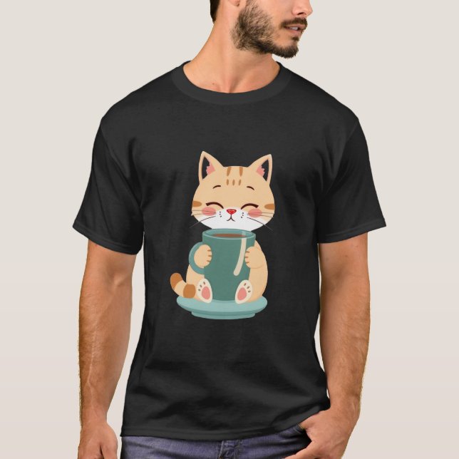 Cute Ginger Cat Hugging Cozy Coffee Teal Mug ✨🐾☕ T Shirt (Framsida)