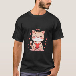 Cute Ginger Cat Hugging Red Heart Love Art ✨🐾❤️ T Shirt