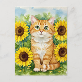 Cute Ginger Cat i solrosor vykort