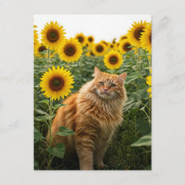 Cute Ginger Cat i solrosor vykort