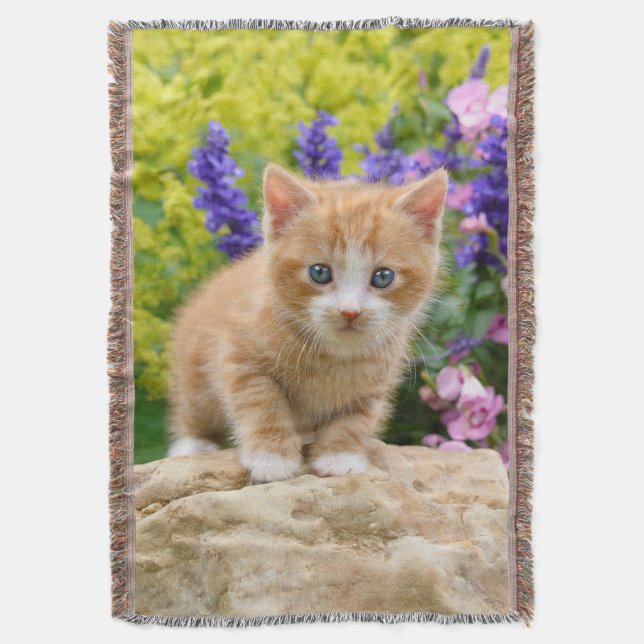 Cute Ginger Cat Kitten Blomsterträdgård Photo - Filt (Framsidan Vertikal)