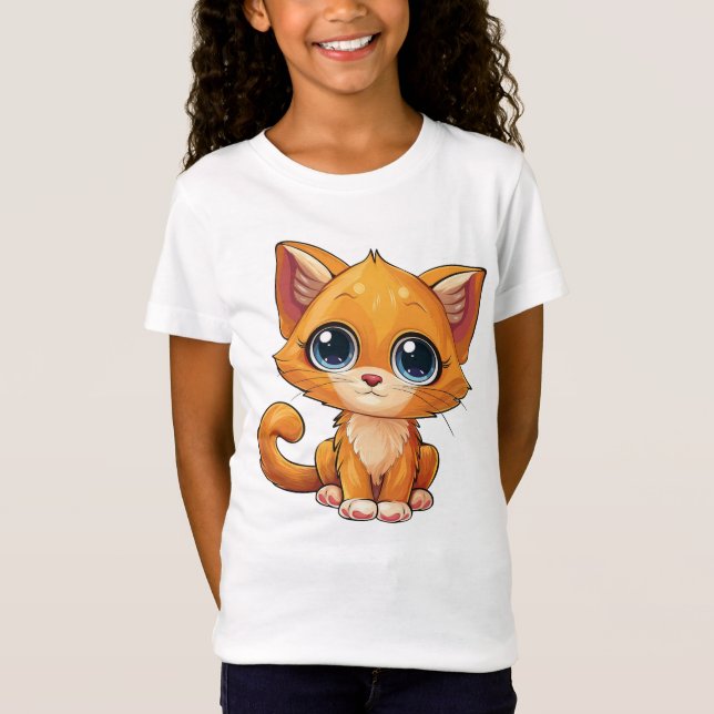 Cute Ginger Cat Kitten Girls T-shirt (Framsida)