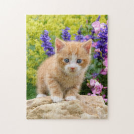 Cute Ginger Cat Kitten i Flowery Garden _ Pussel