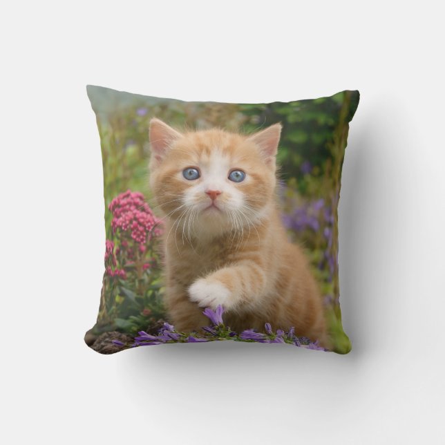 Cute Ginger Cat Kitten i Garden Photo - Utomhuskudde (Framsida)