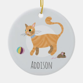 Cute Ginger Cat Paw Skriv ut Lycklig Helgdag Julgransprydnad Keramik