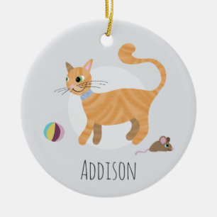 Cute Ginger Cat Paw Skriv ut Lycklig Helgdag Julgransprydnad Keramik