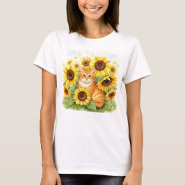 Cute Ginger Cat Sunblommor T-Shirt