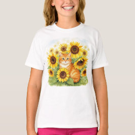 Cute Ginger Cat Sunrows Kids T-Shirt