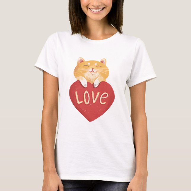 Cute Ginger Kattunge Kärlek T Shirt (Framsida)