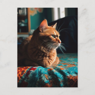 Cute Ginger Kattunge Teal Blanket-vykort Vykort