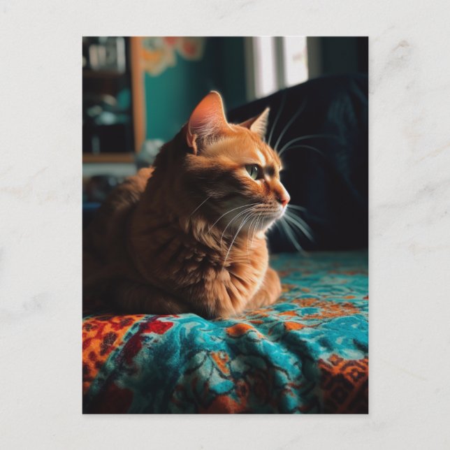 Cute Ginger Kattunge Teal Blanket-vykort Vykort (Framsida)