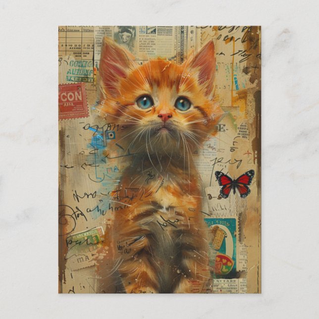 Cute Ginger Kitten Collage Postcard Vykort (Framsida)