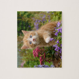 Cute ginger kitten i en trädgård pussel