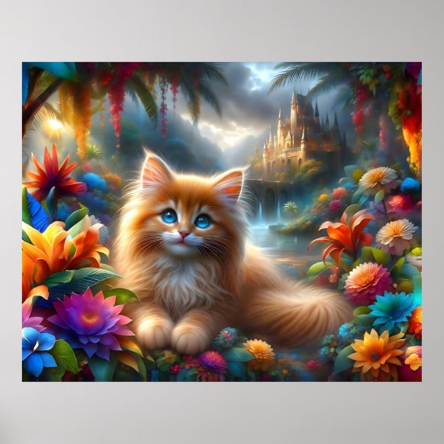 Cute Ginger Kitten i Tropical Paradise Fantasy Poster (Framsidan)