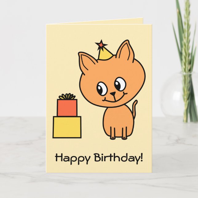 Cute Ginger Kitten som har födelsedag. Kort (Framsida)