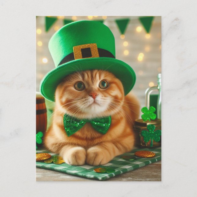 Cute Ginger Saint Patricks Day Cat Vykort (Framsida)