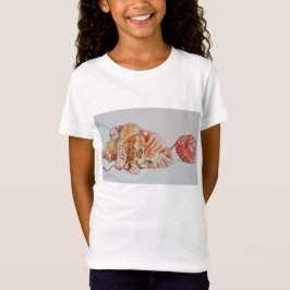 Cute Ginger Tabby katt cat art Girls T Shirt