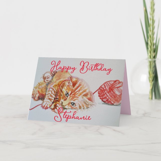 Cute Ginger Tabby katt, födelsedagskort för lekyll Kort (Framsida)