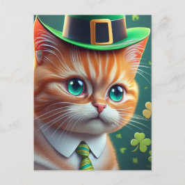 Cute Ginger Tabby Saint Patricks Day Cat Vykort
