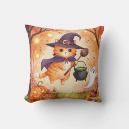 Cute Ginger Witch Cat Halloween Pillow Kudde