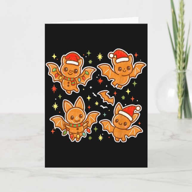 Cute Gingerbread Bats Soky Christmas Cookie Graphi Kort (Framsida)