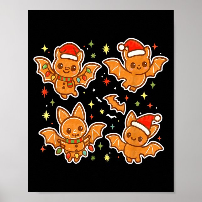 Cute Gingerbread Bats Soky Christmas Cookie Graphi Poster (Framsidan)