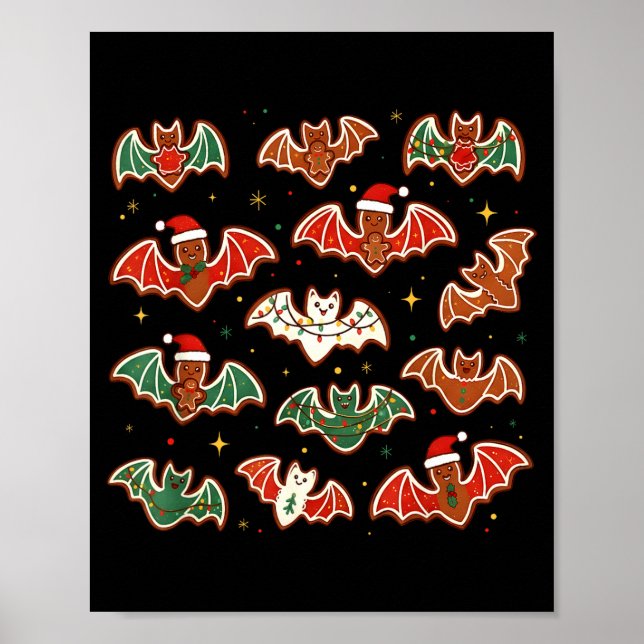 Cute Gingerbread Bats Soky Christmas Cookie Merry  Poster (Framsidan)