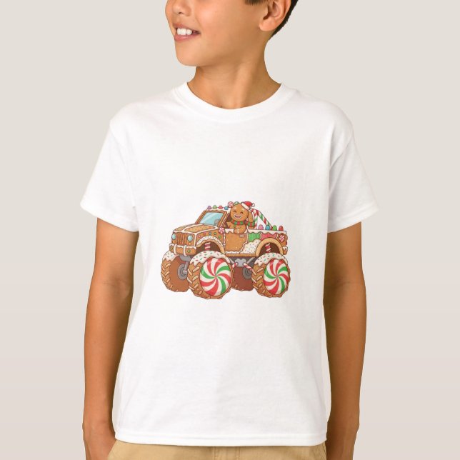 Cute Gingerbread Candy Monster Truck – Festive Hol T Shirt (Framsida)