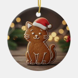 Cute Gingerbread Cat Cookie Christmas Julgransprydnad Keramik