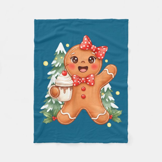 Cute Gingerbread Christmas Snow Xmas For Men Women Fleecefilt (Framsidan)