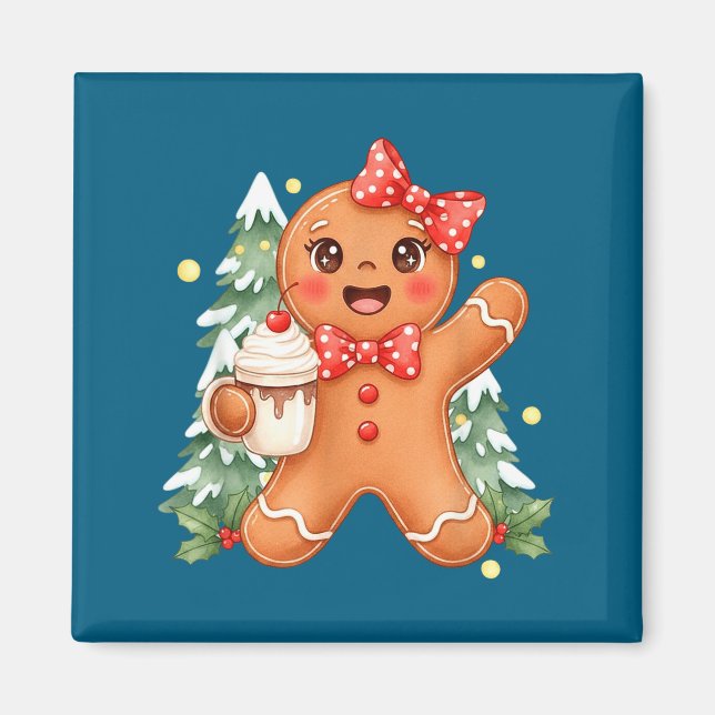 Cute Gingerbread Christmas Snow Xmas For Men Women Magnet (Framsidan)