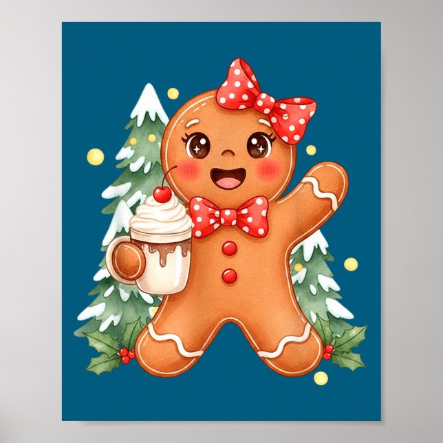 Cute Gingerbread Christmas Snow Xmas For Men Women Poster (Framsidan)
