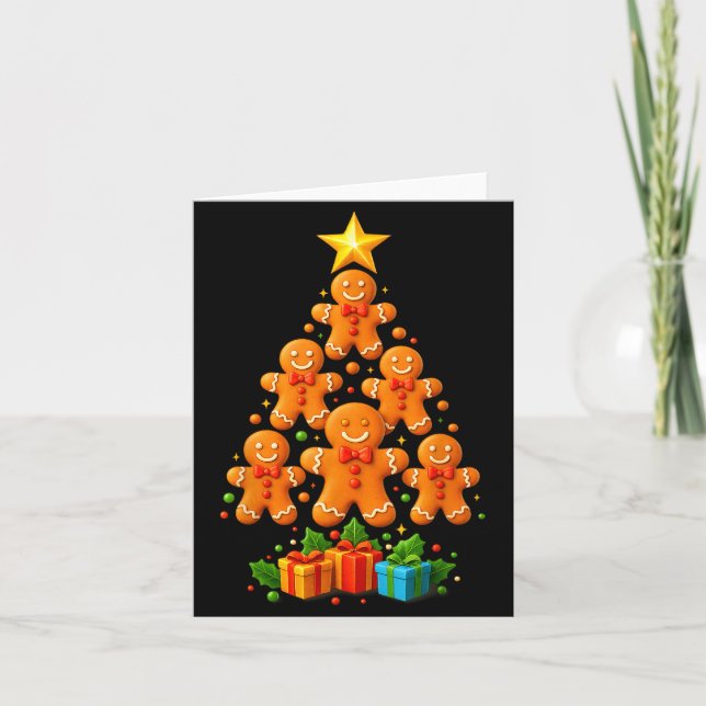 Cute Gingerbread Christmas Tree Holiday Funny Xmas Kort (Framsida)