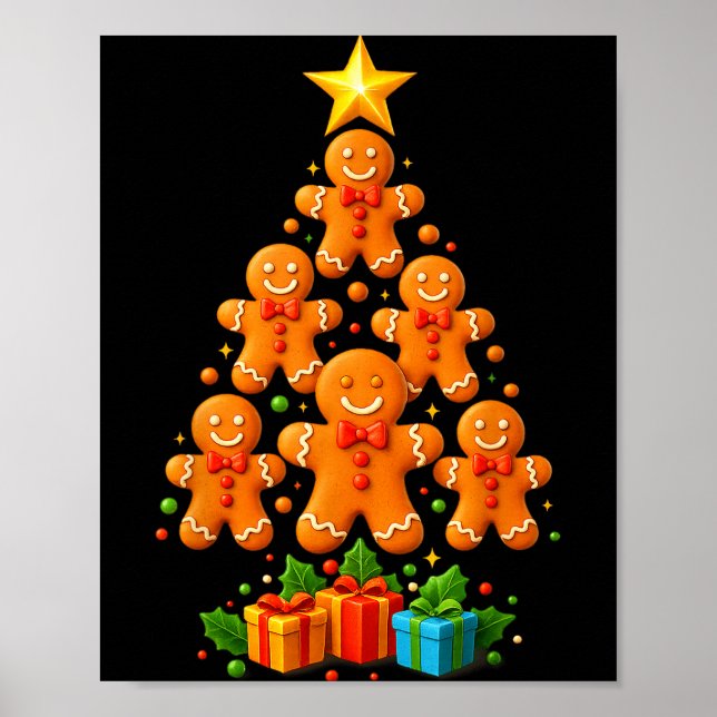 Cute Gingerbread Christmas Tree Holiday Funny Xmas Poster (Framsidan)