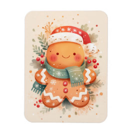 Cute Gingerbread Cookie Wearing Santa Hat Magnet