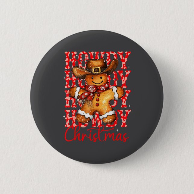 Cute Gingerbread Cowboy Howdy Christmas Girls Wome Knapp (Framsida)