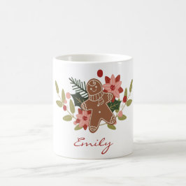 Cute Gingerbread Floral Personalized Christmas  Kaffemugg