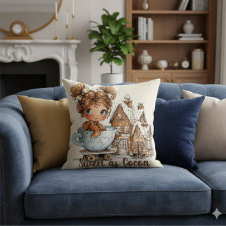 Cute Gingerbread Girl in Teacup Christmas Kudde