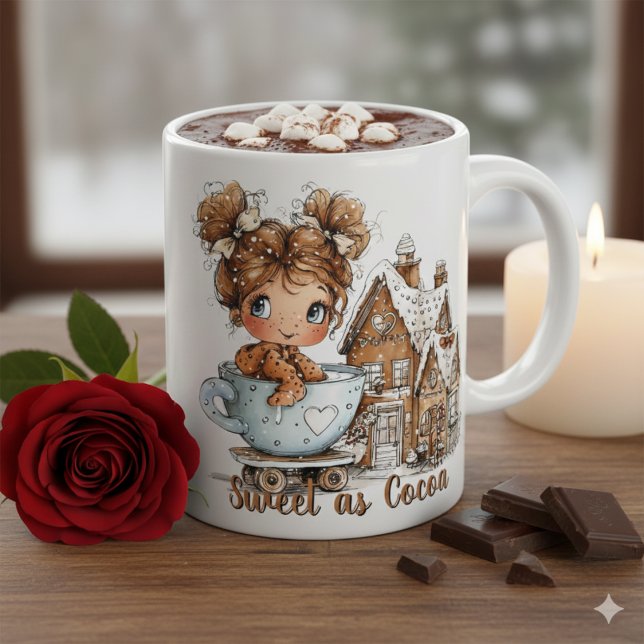 Cute Gingerbread Girl in Teacup Christmas  Två-Tonad Mugg (Skapare uppladdad)