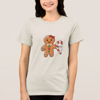 Cute Gingerbread Girl with Broken Candy Cane Heart T Shirt