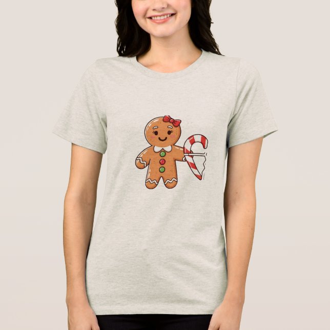 Cute Gingerbread Girl with Broken Candy Cane Heart T Shirt (Framsida)