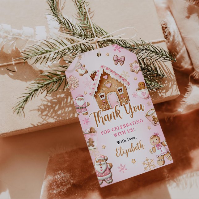 Cute Gingerbread House Girl Birthday Party Presentetikett (Skapare uppladdad)